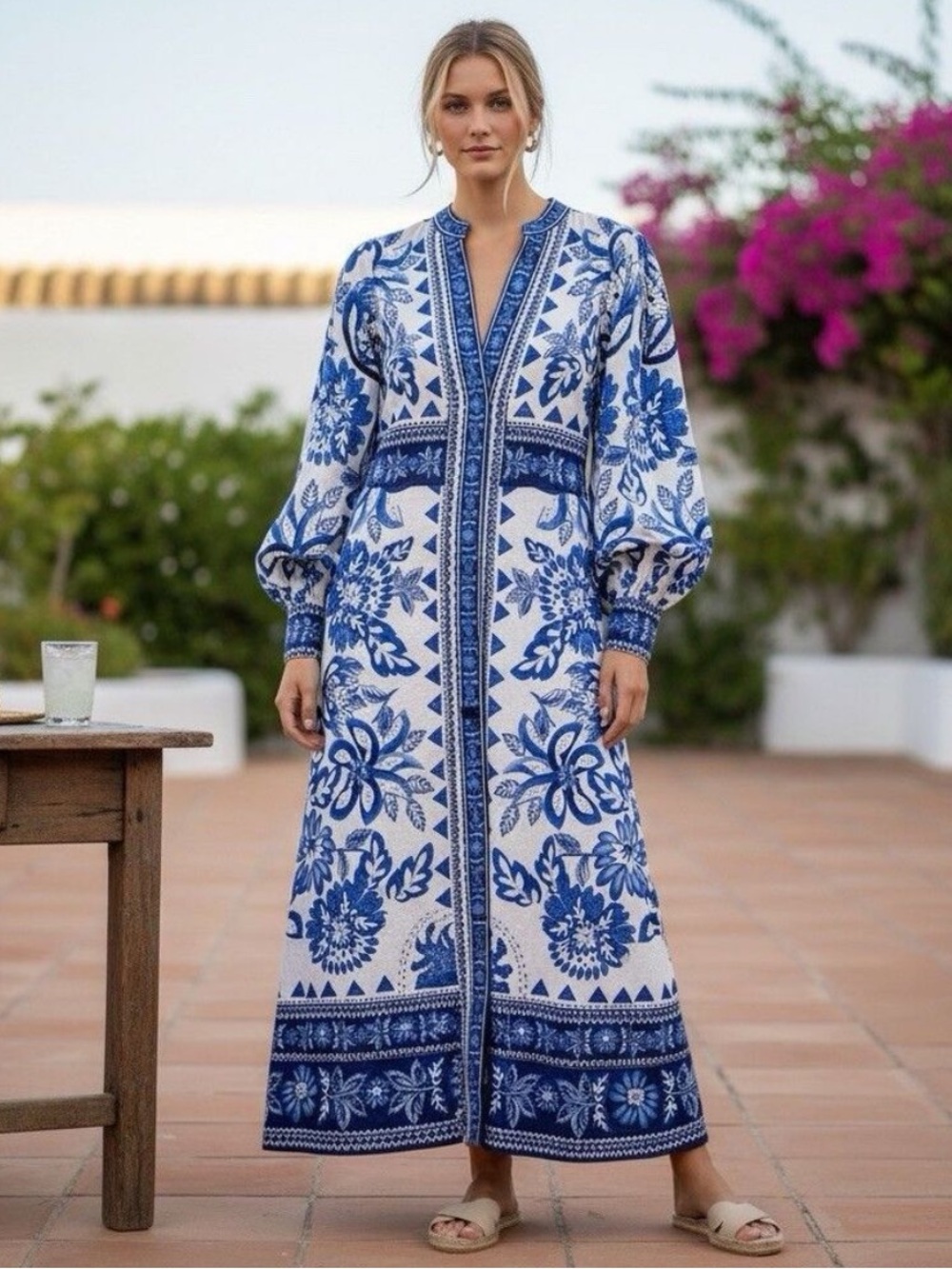 Caroline Constas flora floral tapestry button linen midi maxi dress L (Farm Rio)
